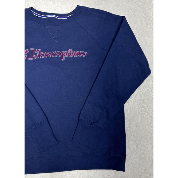 Champion Athleticwear Embroidered Spellout Navy Blue Crewneck Mens Size XL - Picture 3 of 9